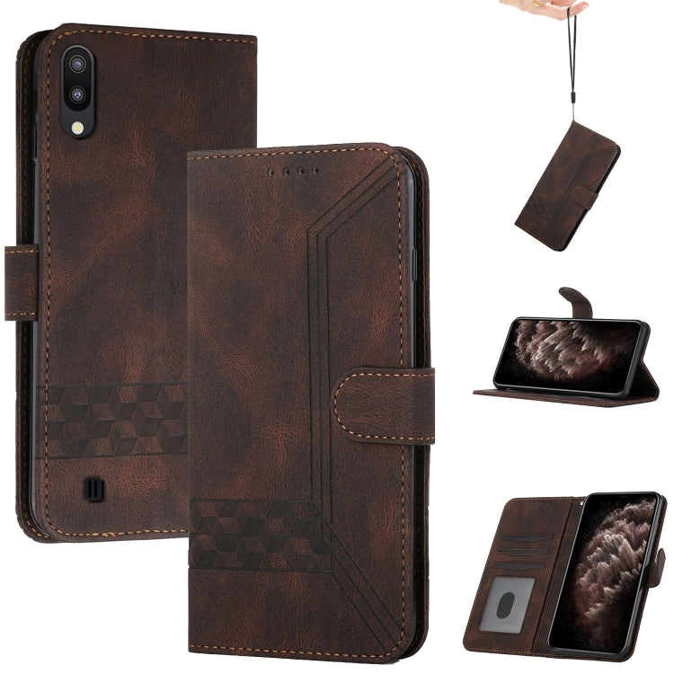 For Samsung Galaxy A10 / M10 Cubic Skin Feel Flip Leather Phone Case