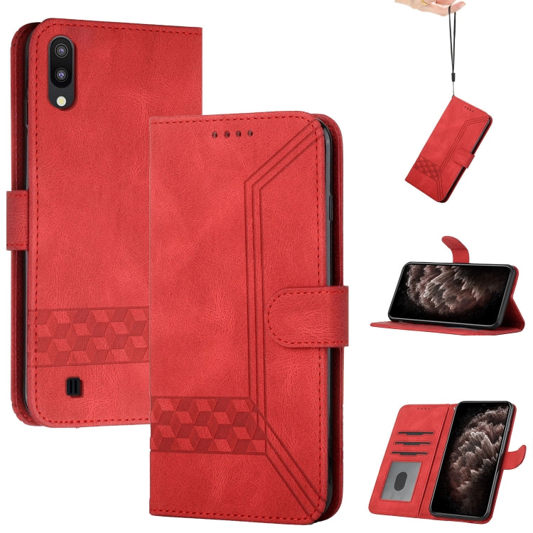 For Samsung Galaxy A10 / M10 Cubic Skin Feel Flip Leather Phone Case
