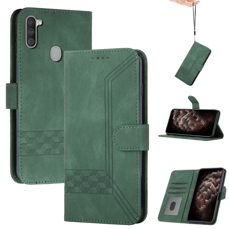 For Samsung Galaxy A11 Cubic Skin Feel Flip Leather Phone Case