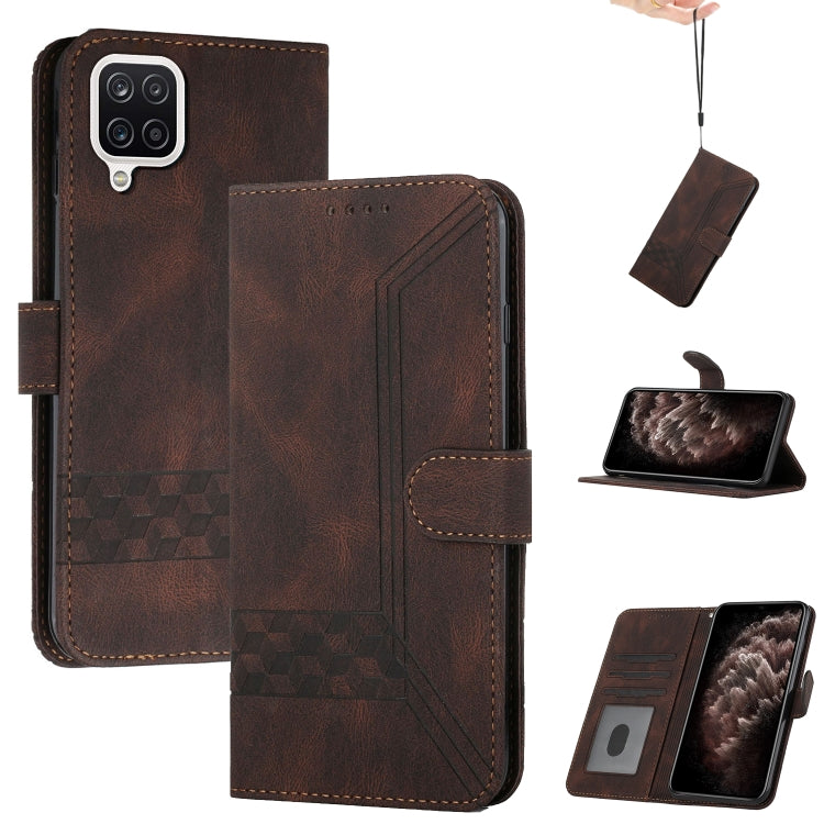 For Samsung Galaxy A12 Cubic Skin Feel Flip Leather Phone Case