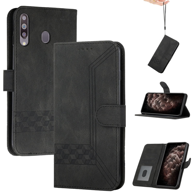 For Samsung Galaxy A20s Cubic Skin Feel Flip Leather Phone Case