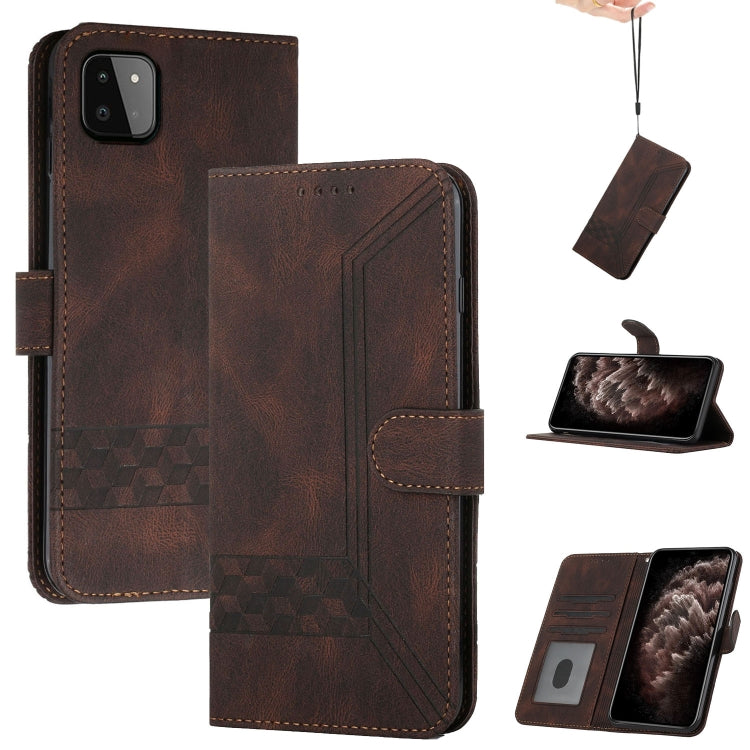 For Samsung Galaxy A22 5G Cubic Skin Feel Flip Leather Phone Case