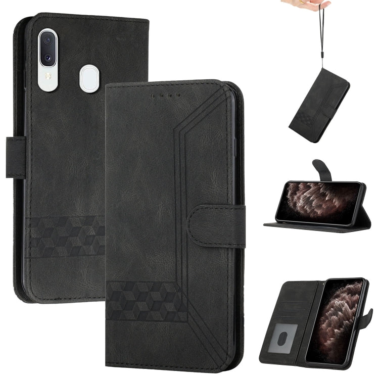 For Samsung Galaxy A40 Cubic Skin Feel Flip Leather Phone Case