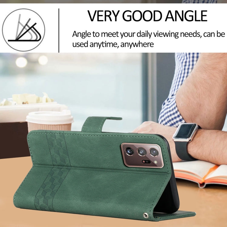 For Samsung Galaxy Note20 Ultra Cubic Skin Feel Flip Leather Phone Case