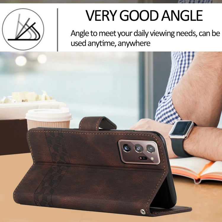 For Samsung Galaxy Note20 Ultra Cubic Skin Feel Flip Leather Phone Case