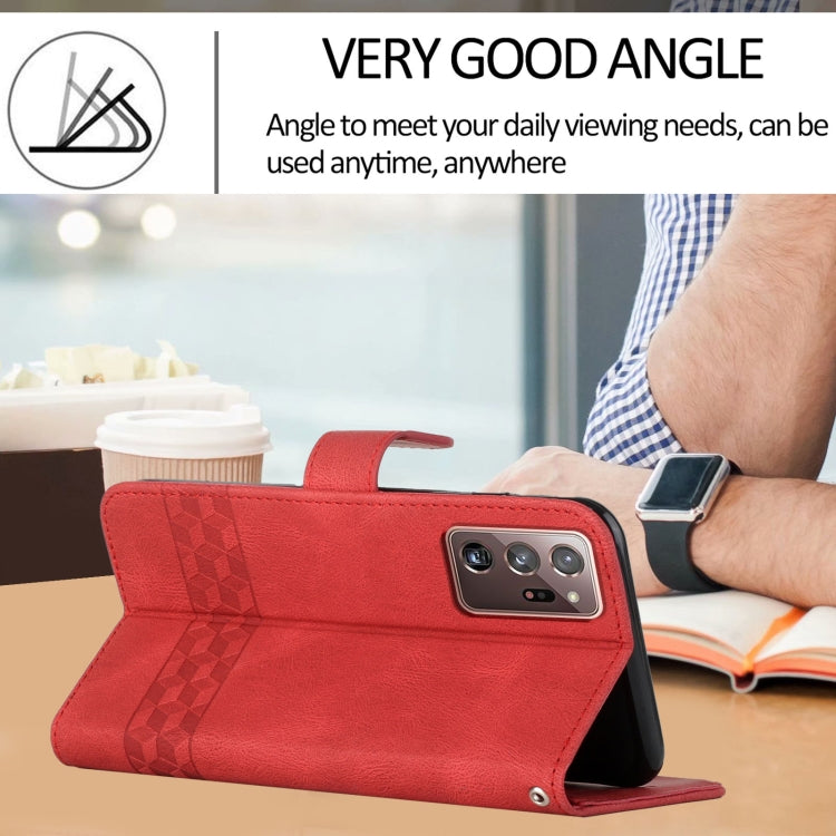 For Samsung Galaxy Note20 Ultra Cubic Skin Feel Flip Leather Phone Case