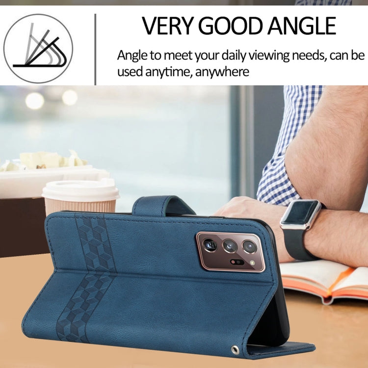 For Samsung Galaxy Note20 Ultra Cubic Skin Feel Flip Leather Phone Case