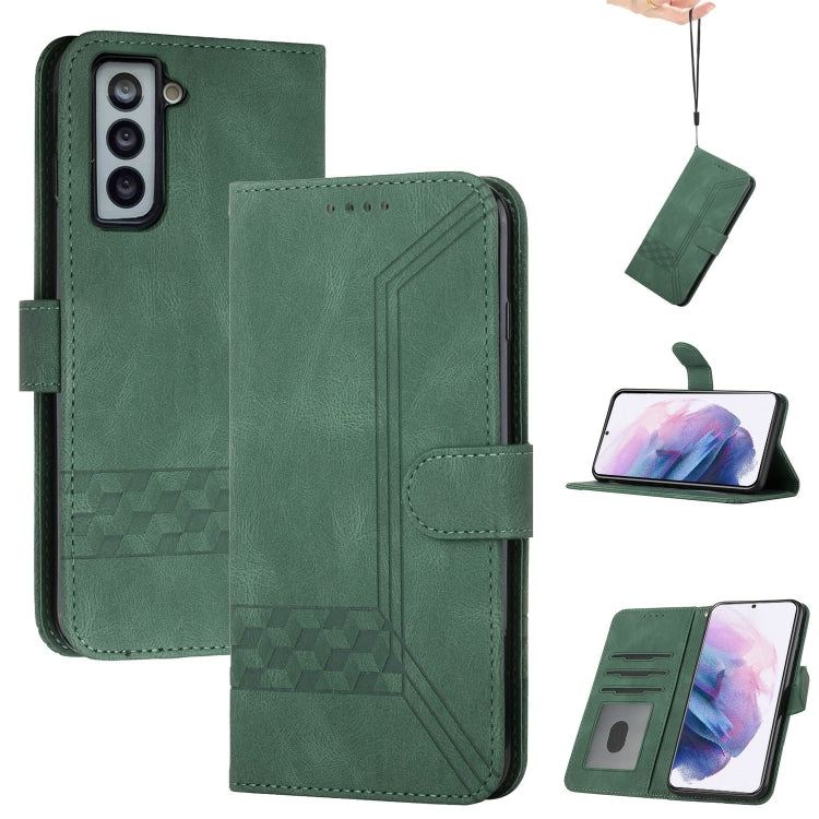 For Samsung Galaxy S21+ 5G Cubic Skin Feel Flip Leather Phone Case