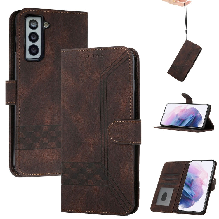 For Samsung Galaxy S21+ 5G Cubic Skin Feel Flip Leather Phone Case