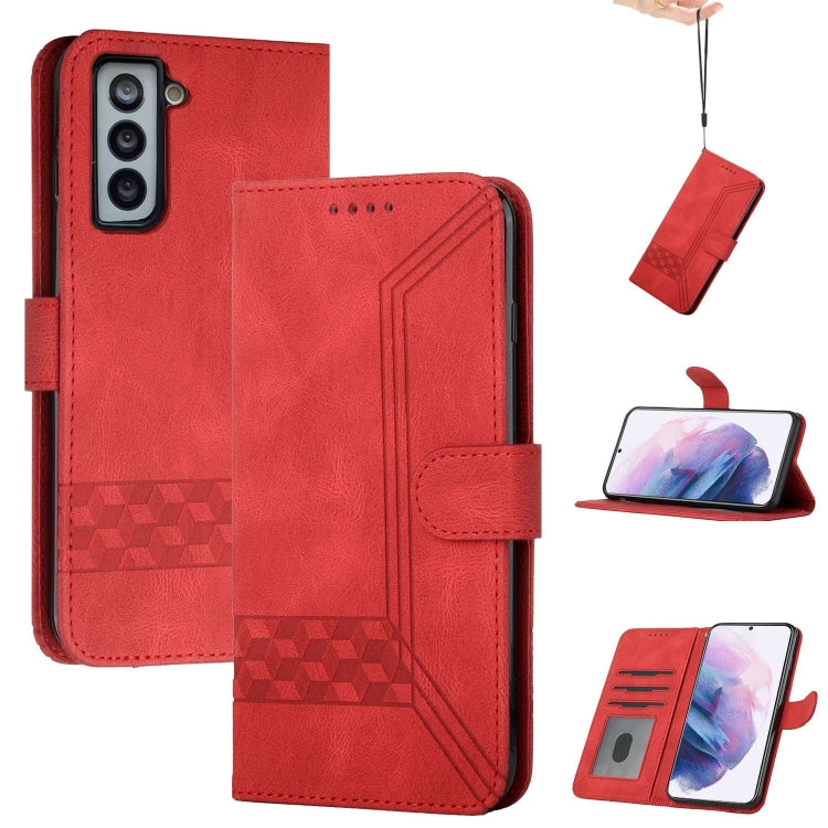 For Samsung Galaxy S21+ 5G Cubic Skin Feel Flip Leather Phone Case