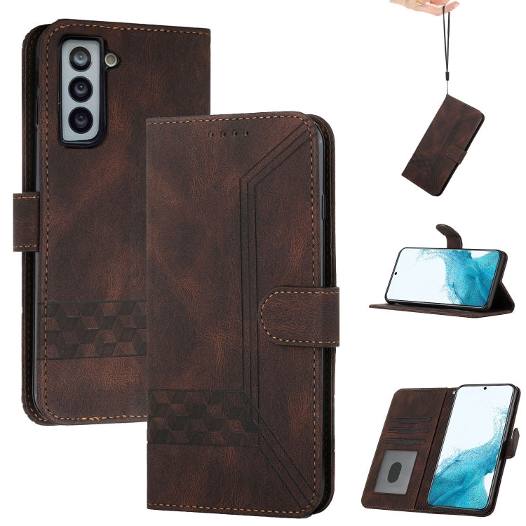 For Samsung Galaxy S22 5G Cubic Skin Feel Flip Leather Phone Case
