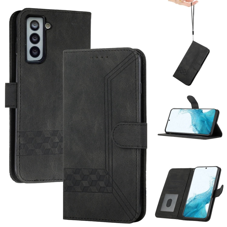 For Samsung Galaxy S22+ 5G Cubic Skin Feel Flip Leather Phone Case