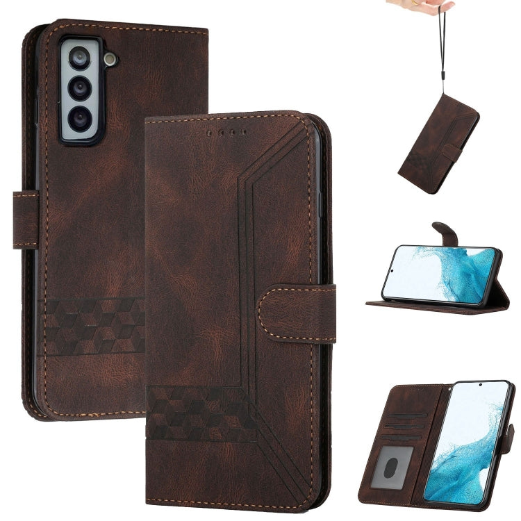 For Samsung Galaxy S22+ 5G Cubic Skin Feel Flip Leather Phone Case