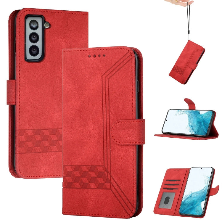 For Samsung Galaxy S22+ 5G Cubic Skin Feel Flip Leather Phone Case