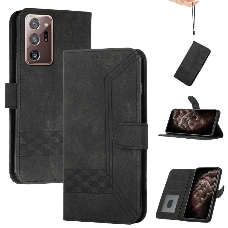 For Samsung Galaxy S22 Ultra 5G Cubic Skin Feel Flip Leather Phone Case