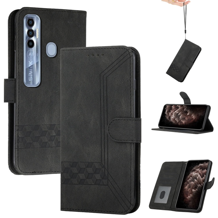 For Tecno Spark 7 Pro Cubic Skin Feel Flip Leather Phone Case