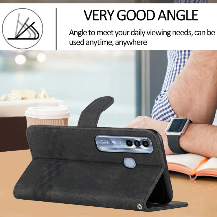 For Tecno Spark 7 Pro Cubic Skin Feel Flip Leather Phone Case