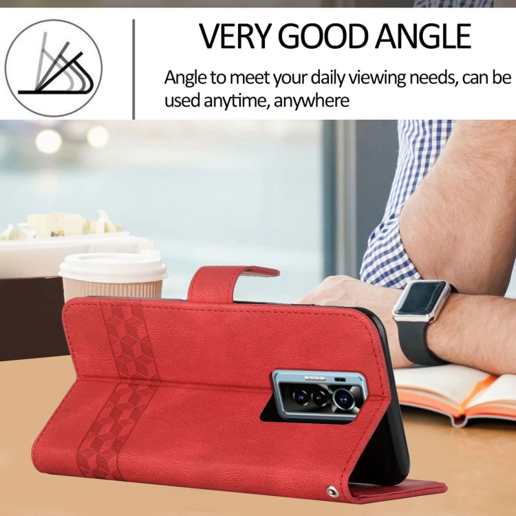 For Tecno Phantom X Cubic Skin Feel Flip Leather Phone Case
