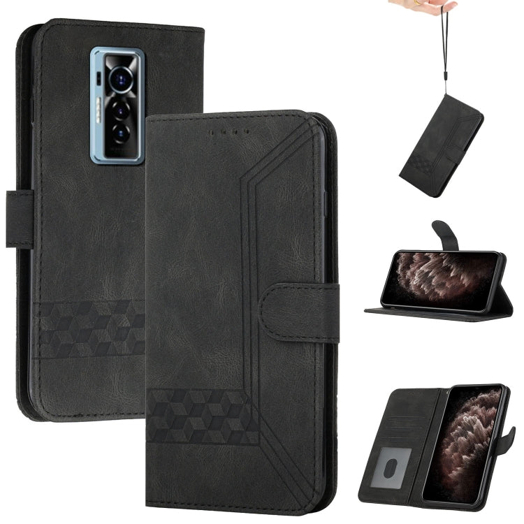 For Tecno Phantom X Cubic Skin Feel Flip Leather Phone Case