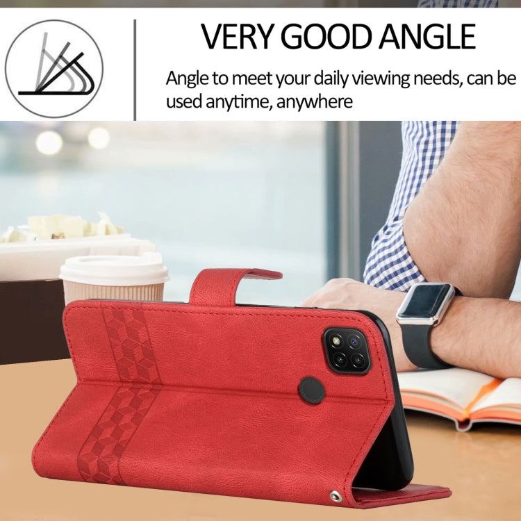 For Xiaomi Redmi 9C Cubic Skin Feel Flip Leather Phone Case
