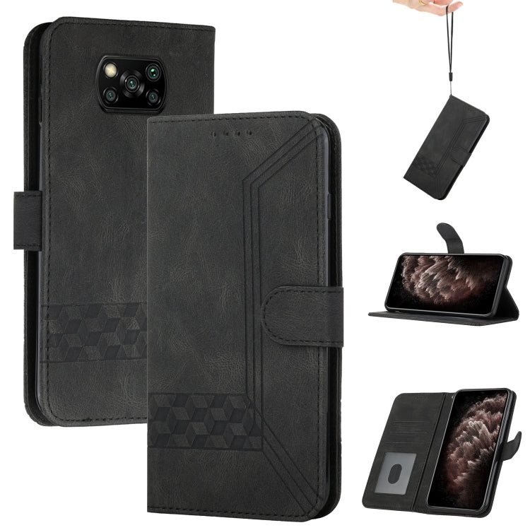 For Xiaomi Poco X3 NFC Cubic Skin Feel Flip Leather Phone Case