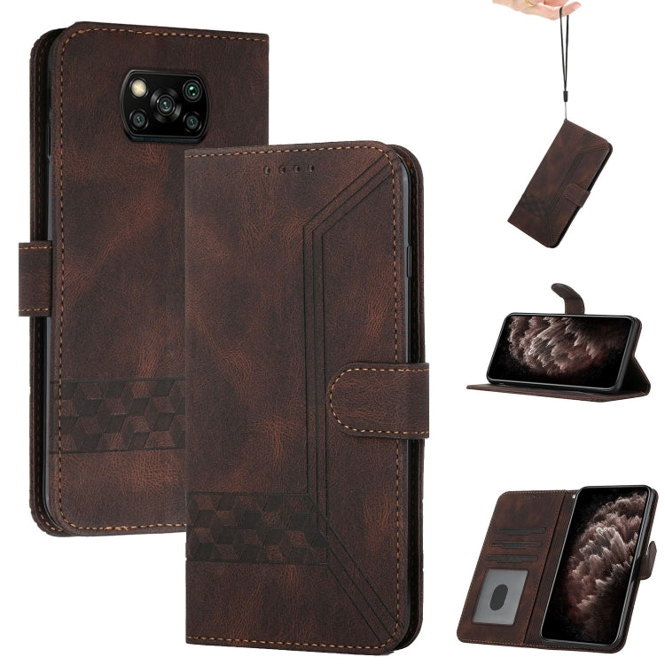 For Xiaomi Poco X3 NFC Cubic Skin Feel Flip Leather Phone Case