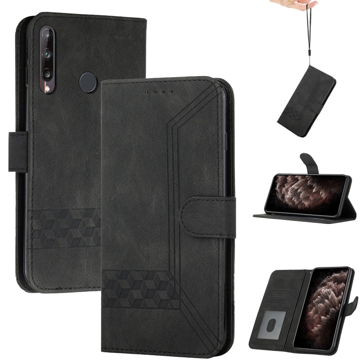 For Huawei P40 Lite E Cubic Skin Feel Flip Leather Phone Case
