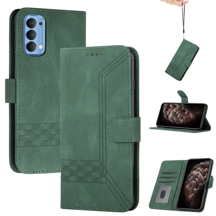 For OPPO Reno4 5G Cubic Skin Feel Flip Leather Phone Case