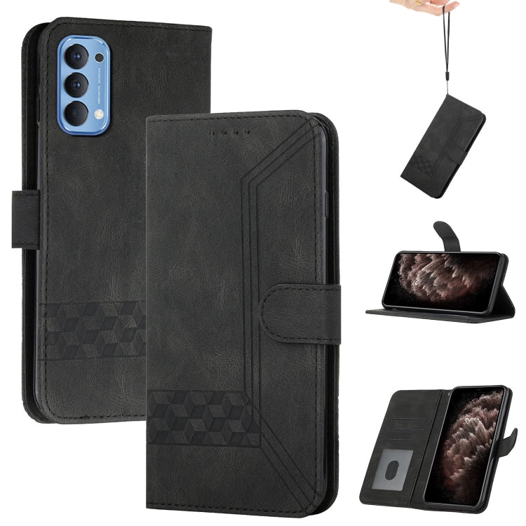 For OPPO Reno4 5G Cubic Skin Feel Flip Leather Phone Case