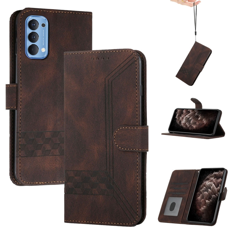 For OPPO Reno5 Cubic Skin Feel Flip Leather Phone Case