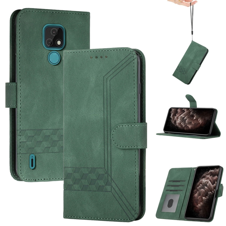 For Motorola Moto E7 Cubic Skin Feel Flip Leather Phone Case