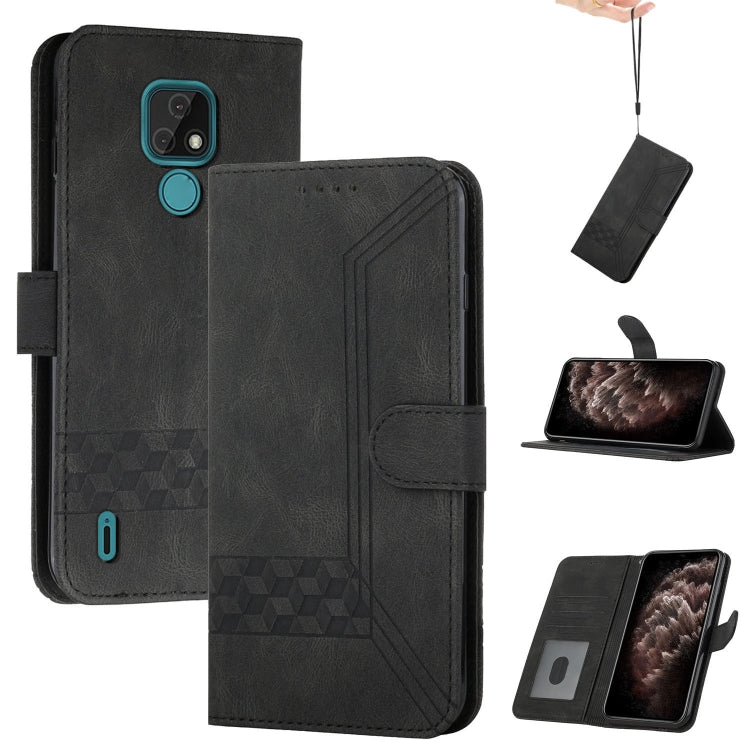 For Motorola Moto E7 Cubic Skin Feel Flip Leather Phone Case