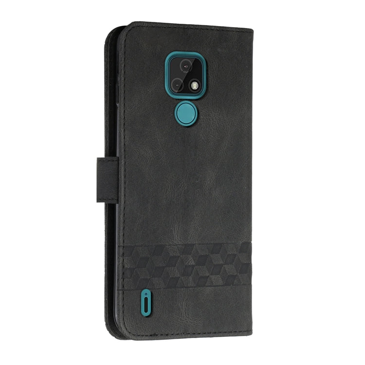 For Motorola Moto E7 Cubic Skin Feel Flip Leather Phone Case