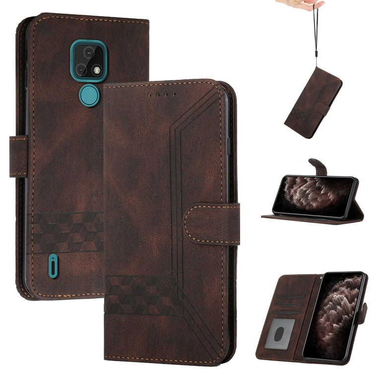 For Motorola Moto E7 Cubic Skin Feel Flip Leather Phone Case