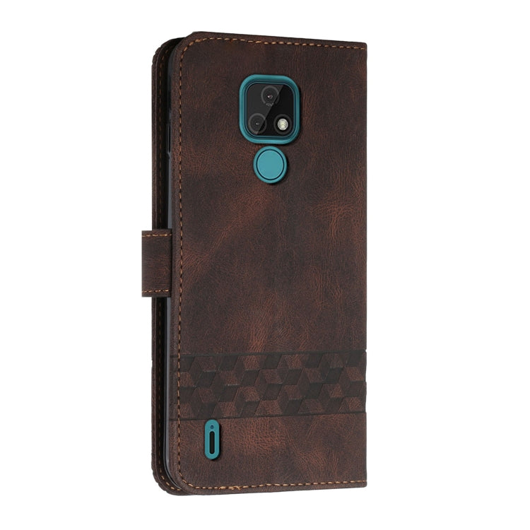 For Motorola Moto E7 Cubic Skin Feel Flip Leather Phone Case