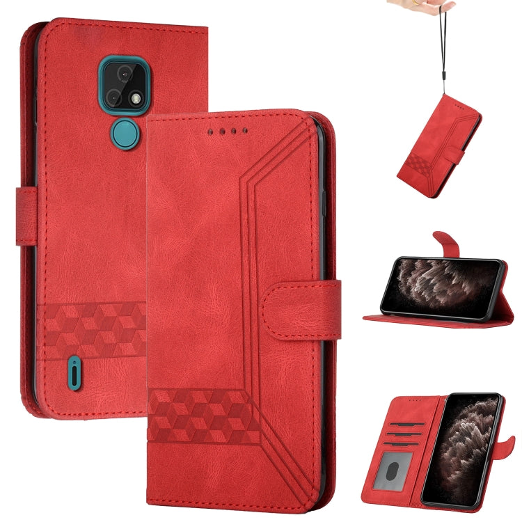 For Motorola Moto E7 Power Cubic Skin Feel Flip Leather Phone Case