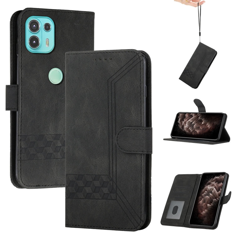 For Motorola Edge 20 Lite Cubic Skin Feel Flip Leather Phone Case