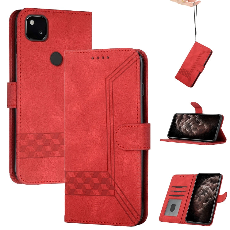 For Google Pixel 4a Cubic Skin Feel Flip Leather Phone Case