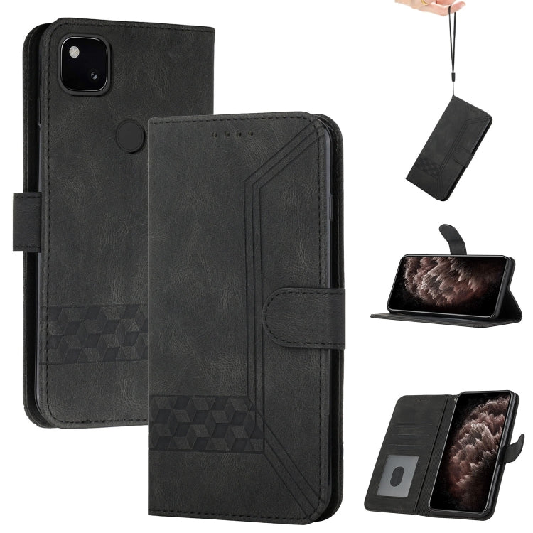 For Google Pixel 4a Cubic Skin Feel Flip Leather Phone Case