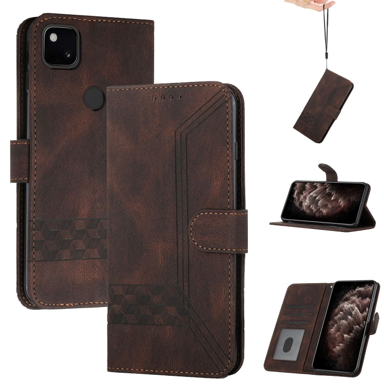 For Google Pixel 4a Cubic Skin Feel Flip Leather Phone Case