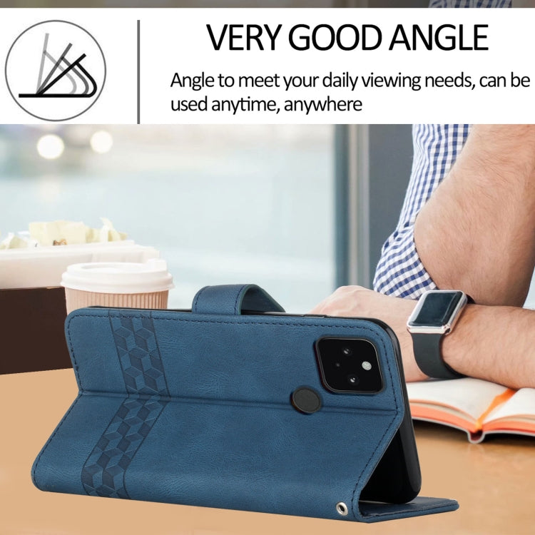 For Google Pixel 5 Cubic Skin Feel Flip Leather Phone Case