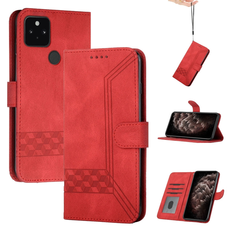 For Google Pixel 5 Cubic Skin Feel Flip Leather Phone Case