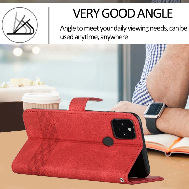 For Google Pixel 5 Cubic Skin Feel Flip Leather Phone Case