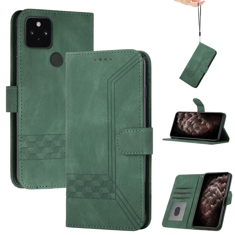 For Google Pixel 5 Cubic Skin Feel Flip Leather Phone Case