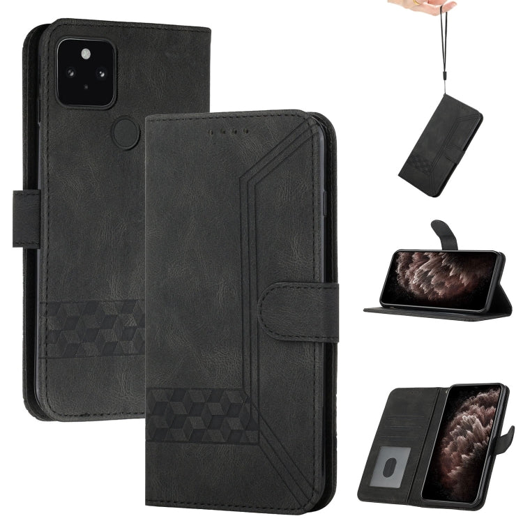 For Google Pixel 5 XL Cubic Skin Feel Flip Leather Phone Case