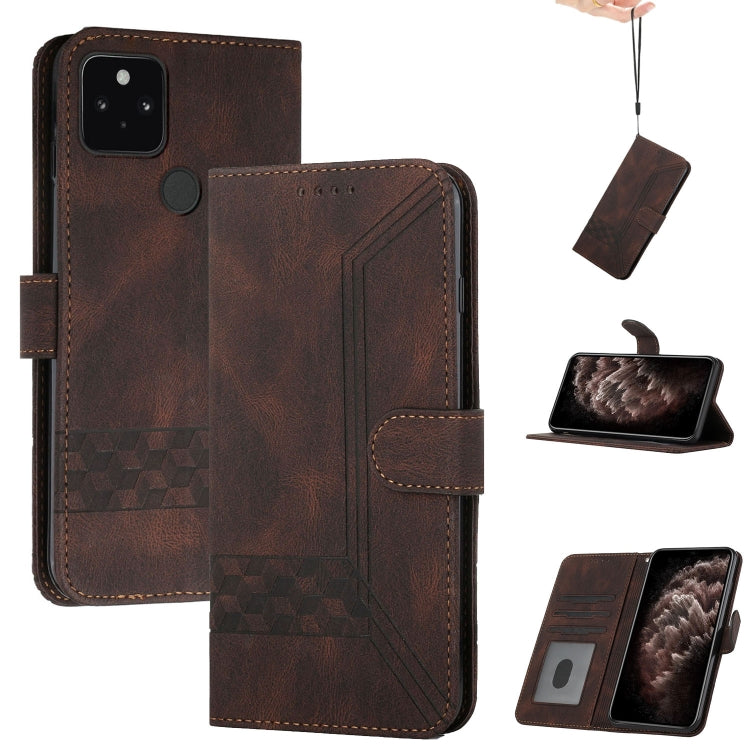 For Google Pixel 5 XL Cubic Skin Feel Flip Leather Phone Case