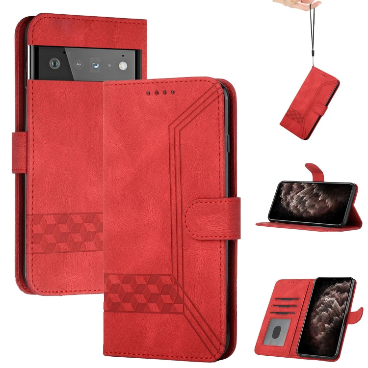 For Google Pixel 6 Pro Cubic Skin Feel Flip Leather Phone Case