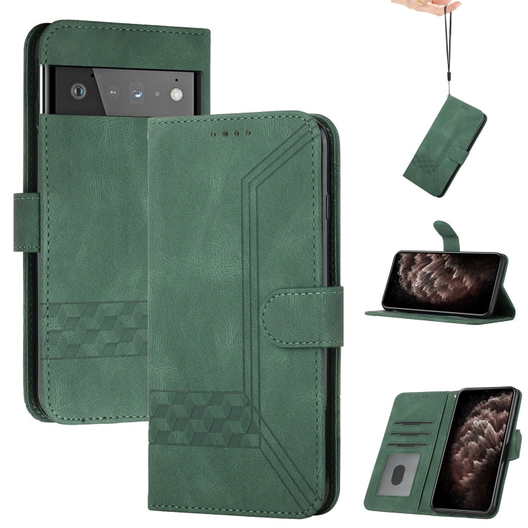 For Google Pixel 6 Pro Cubic Skin Feel Flip Leather Phone Case