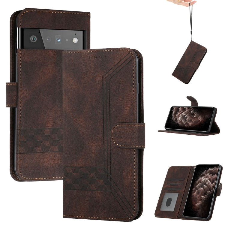 For Google Pixel 6 Pro Cubic Skin Feel Flip Leather Phone Case