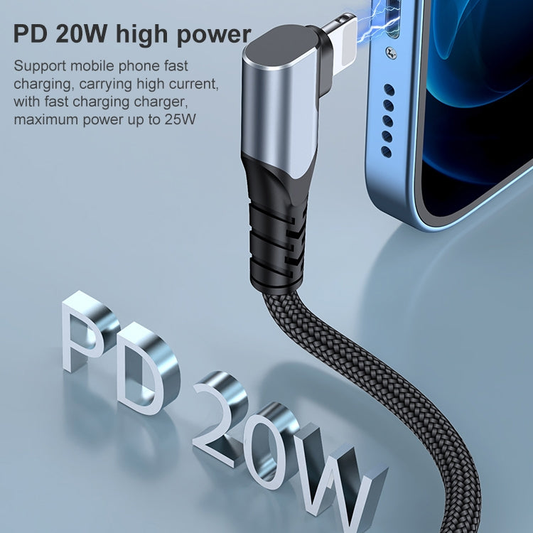 A6 PD 20W USB-C / Type-C to 8 Pin Elbow Data Cable for iPhone, iPad, Length:2m